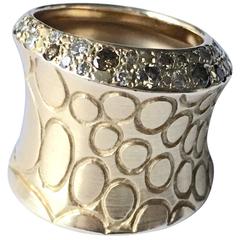 Pomellato Cocco Diamond Gold Wide Band Ring
