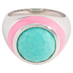 Ocean's Wave Enamel Ring with Cabochon Turquoise in Rhodium