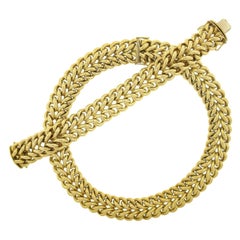 Ensemble collier et bracelet à maillons larges en or jaune 18 carats à double rangée épaisse, Allemagne