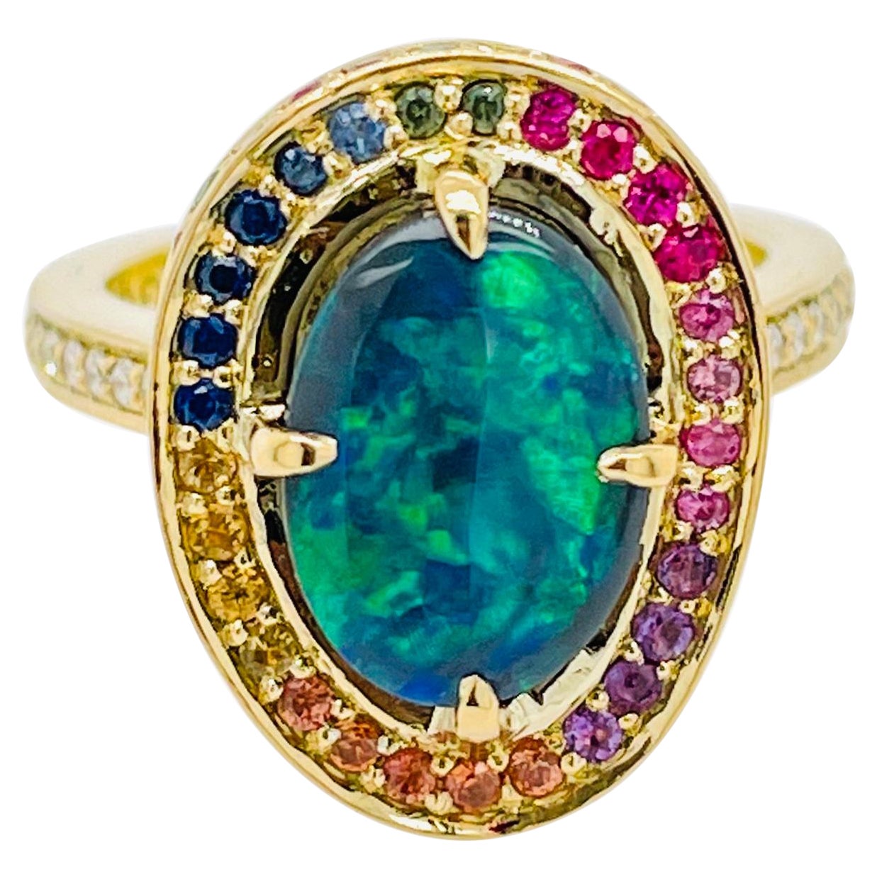 For Sale:  Rainbow Opal Ring in 18ct gold 3