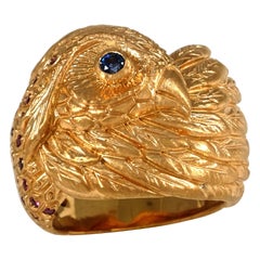 Jose Marin. Ceylan Blue Sapphire Ruby Sterling Silver Rose Gold Plated Ring