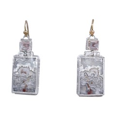 Boucles d'oreilles pendantes en argent fin 14K Agate TourmalineDrop Contemporary Handmade
