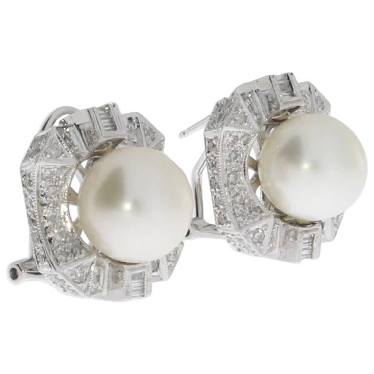 South Sea Pearl and Diamond Gold Stud Earrings