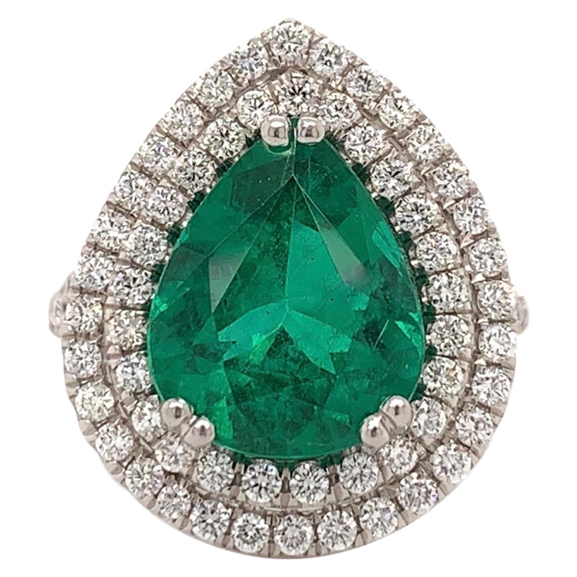 GIA 3.37 Carat Zambian Emerald Ring For Sale