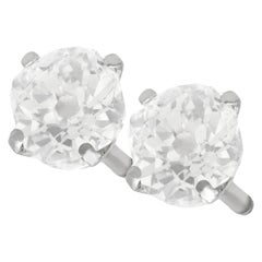 Antique 1.61 Carat Diamond and White Gold Stud Earrings