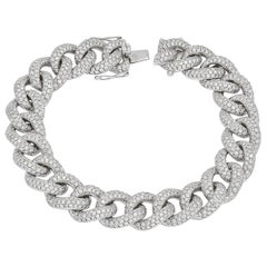 18KT White Gold Natural Diamonds Pave Curb Link Cuban Man Woman Tennis Bracelet 