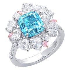 Emilio Jewelry GIA Certified 3.00 Carat Fancy Green Blue Diamond Ring 