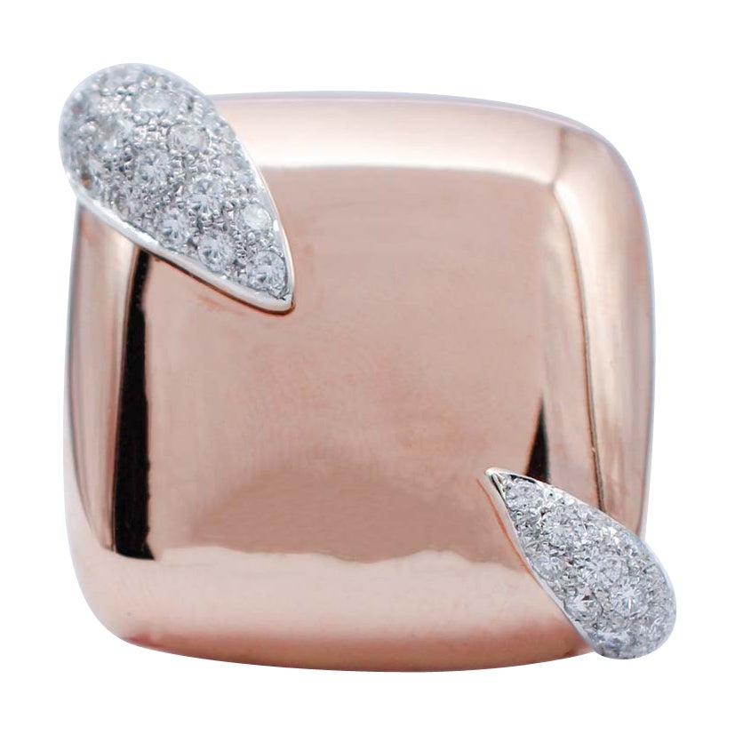 Diamonds, 18 Karat Rose and White Gold Modern Ring For Sale