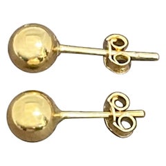 Round Ball Plain Gold Stud Post Earrings 14 Karat Yellow Gold
