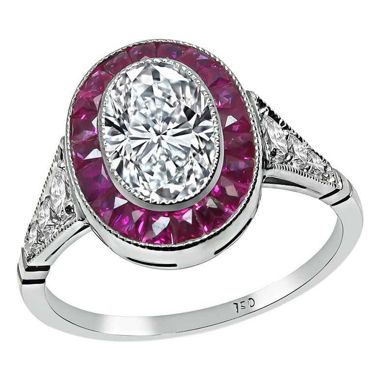 EGL Certified 1.02ct Diamond Ruby Engagement Ring For Sale