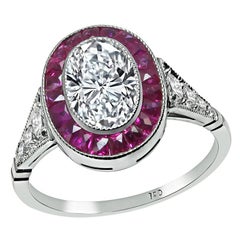 Vintage EGL Certified 1.02ct Diamond Ruby Engagement Ring