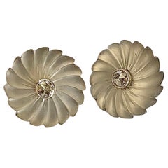 Michael Kneebone Carved Rock Crystal Rose Cut Diamond Button Earrings