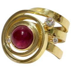 Ruby Cabochon Diamond Gold Ring