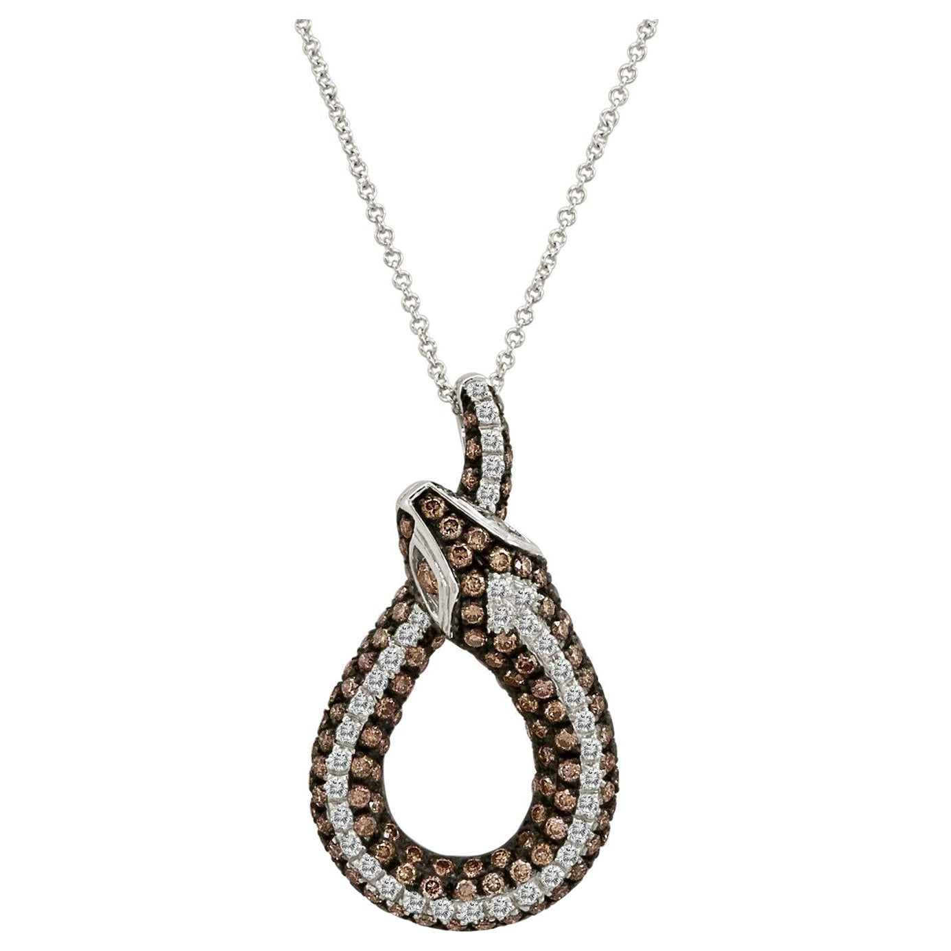 Le Vian 14K White Gold Round Chocolate Brown Diamond Beautiful Pendant Necklace For Sale