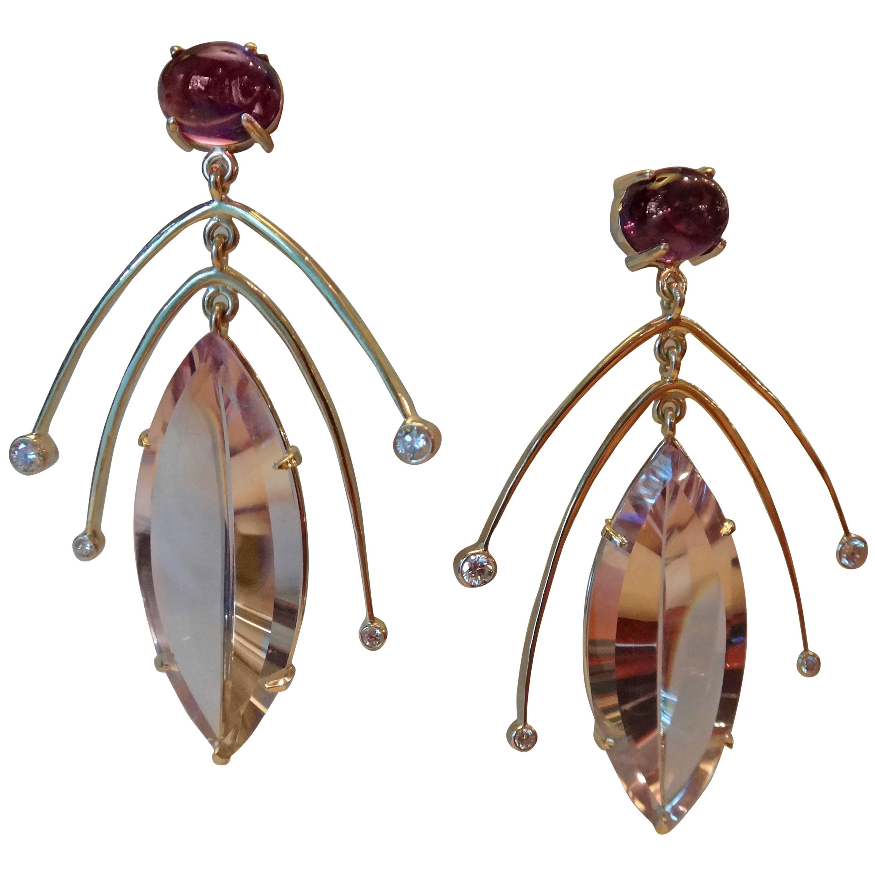 Amethyst Diamond Gold Dangle Earrings