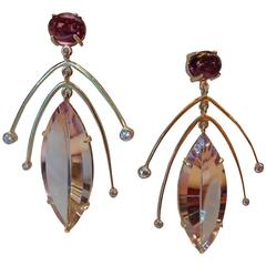 Amethyst Diamond Gold Dangle Earrings