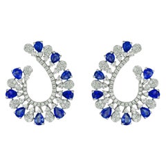 18 Karat White Gold Blue Sapphire and Pave Diamond Stud Earrings