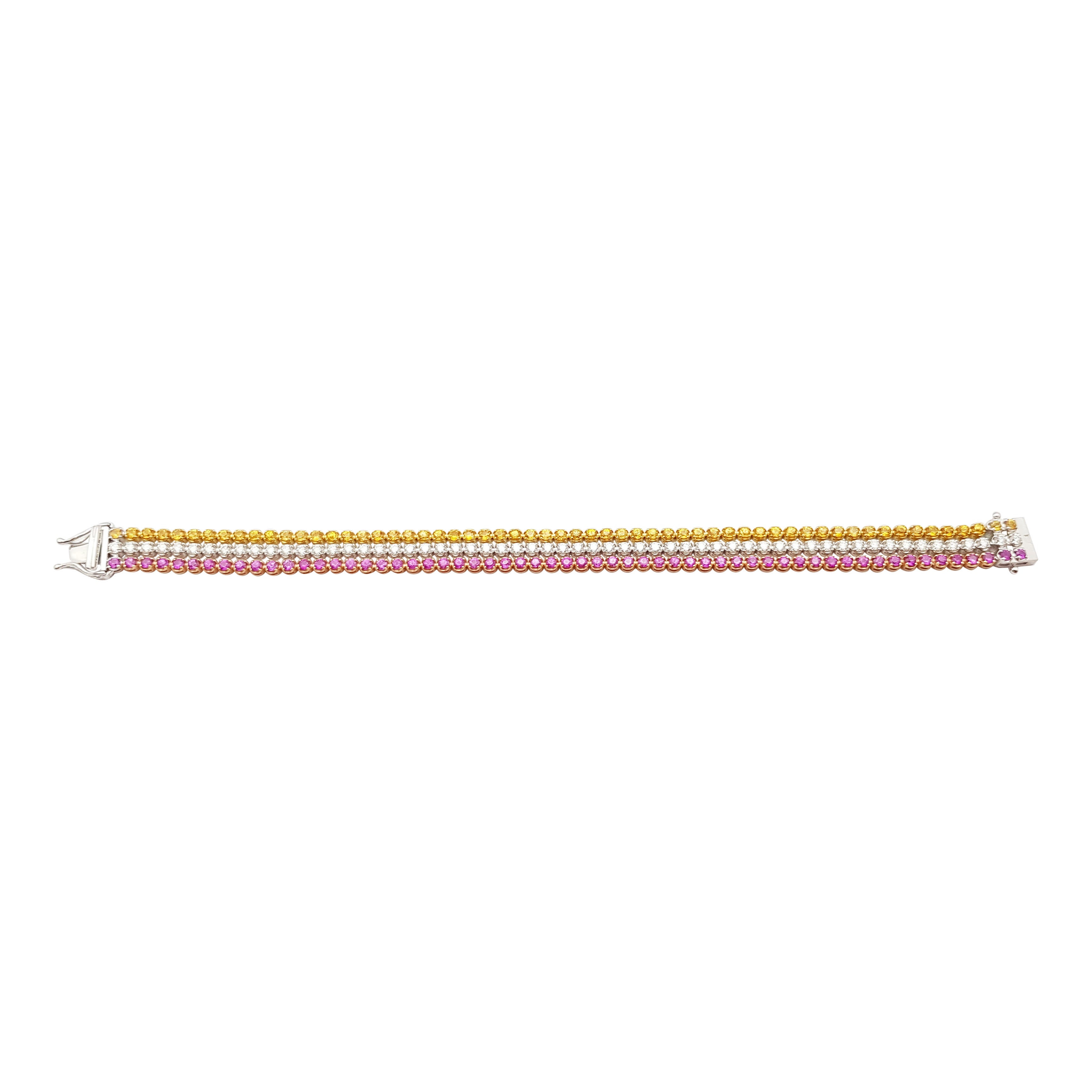 Rosa Saphir, gelber Saphir und Diamant  Armband aus 18 Karat Weißgold
