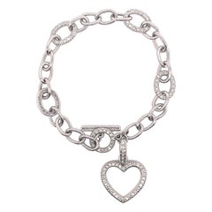 Bracelet à breloques en forme de cœur en or blanc 18 carats avec diamants 1,20 carat 