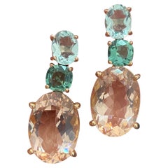 Morganite, Aquamarine, and Tourmaline Dangle Earrings