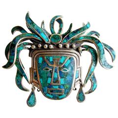 Vintage 1950s Cecilia Tono Turquoise Lapis Sterling Silver Pendant or Brooch