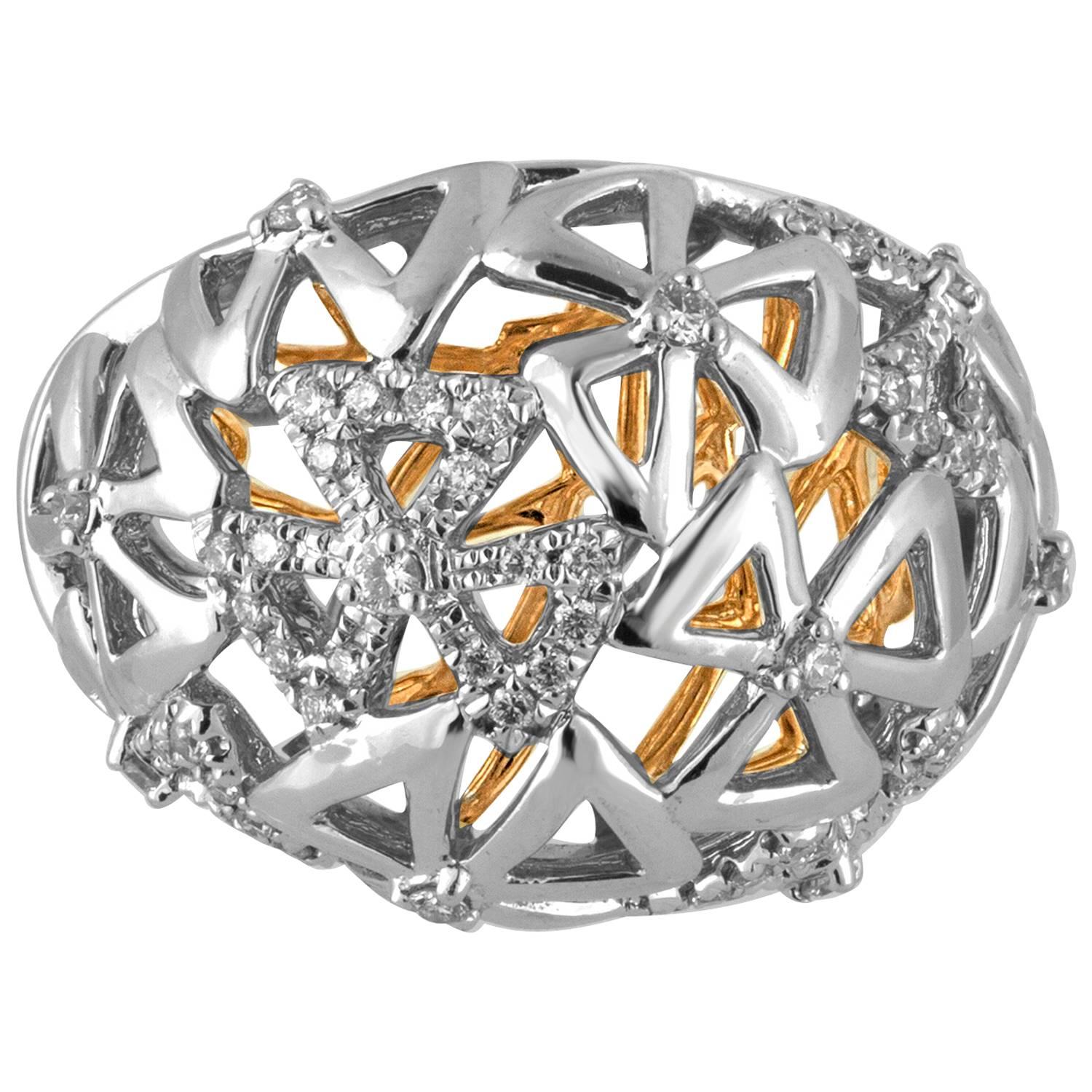 0.35 Carats Abstract Diamond Dome Gold Cocktail Ring For Sale