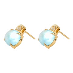 Annellino Italian Fine Jewellery White Diamond and Topaz Cabochon Gold Earrings