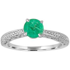 0.72 Carats Emerald Diamond Gold Milgrain Ring