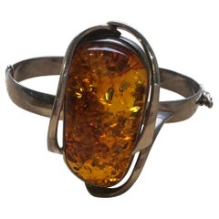 Vintage Silver and Very Large Amber Cuff / Bracelet / Bangle