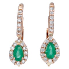 Emeralds, Diamonds, 18 Karat Rose Gold Modern Earrings