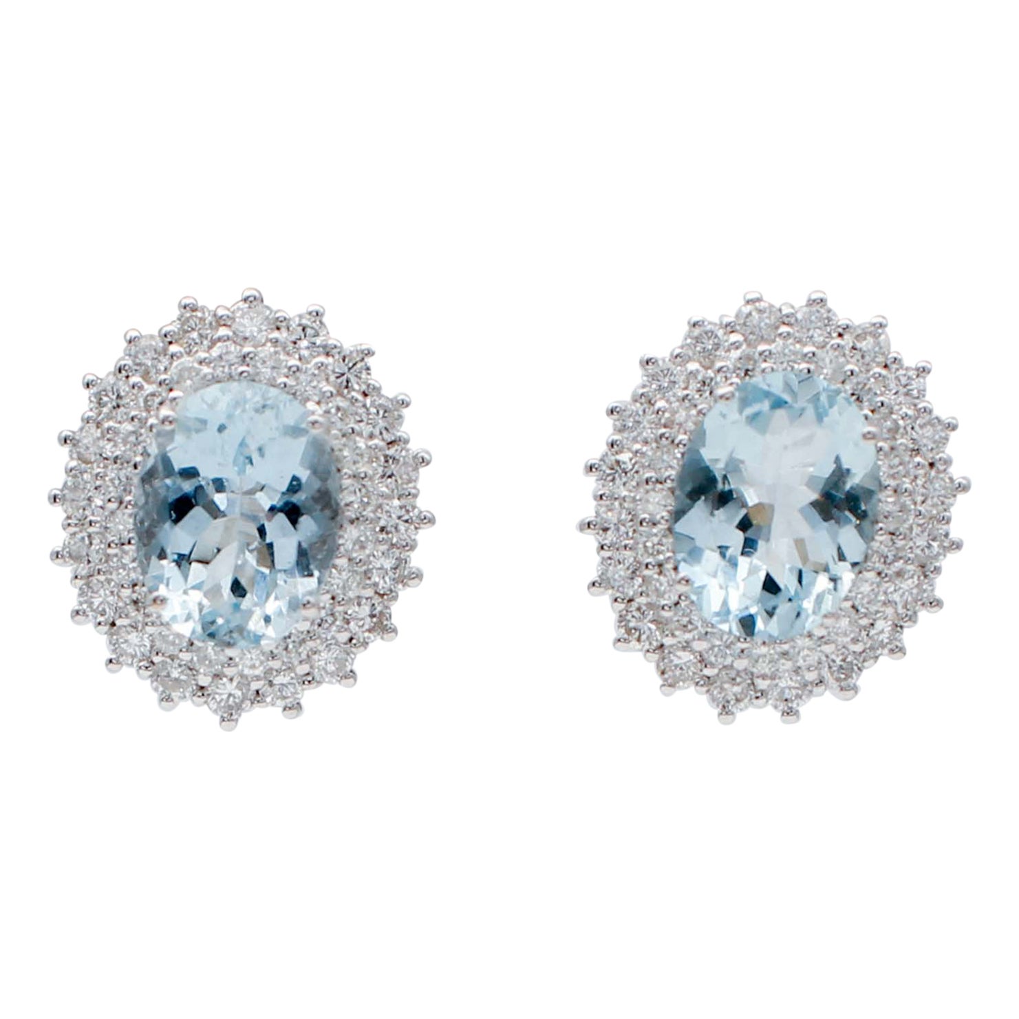 Aquamarine, Diamonds, 18 Karat White Gold Stud Earrings For Sale