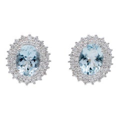Aquamarine, Diamonds, 18 Karat White Gold Stud Earrings