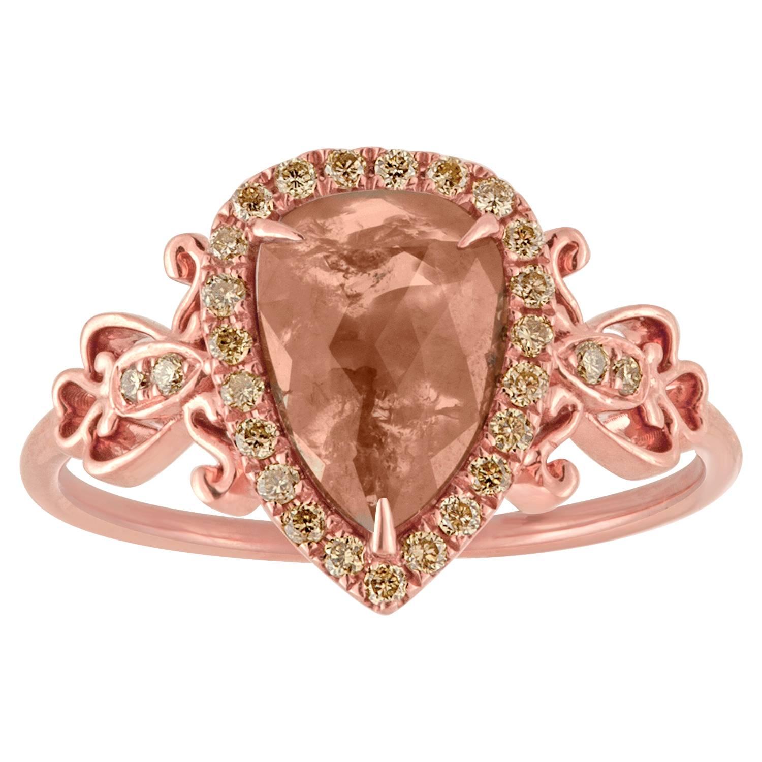 0.95 Carats Pear Shape Diamond Slice Rose Gold Ring For Sale