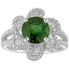 Certified No Heat 2.71 Carat Round Green Sapphire Diamond Ring
