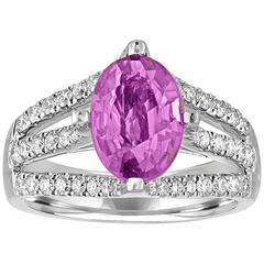AGL Certified No Heat 2.86 Carat Oval Purple Pink Sapphire Diamond Gold Ring 9
