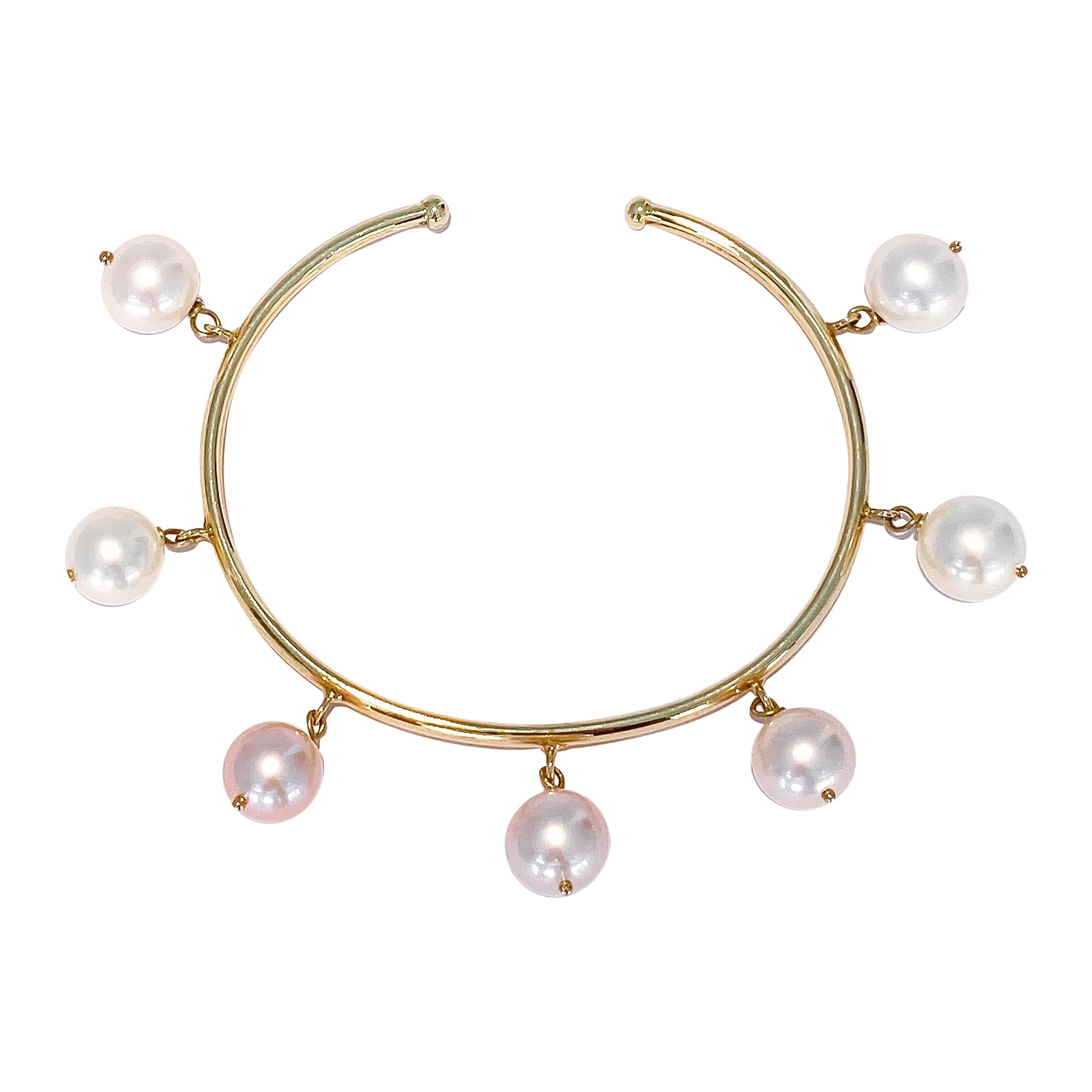 Maria Kotsoni, Contemporary 18 Kt Yellow Gold, Fresh Water Pearl Flexible Cuff For Sale