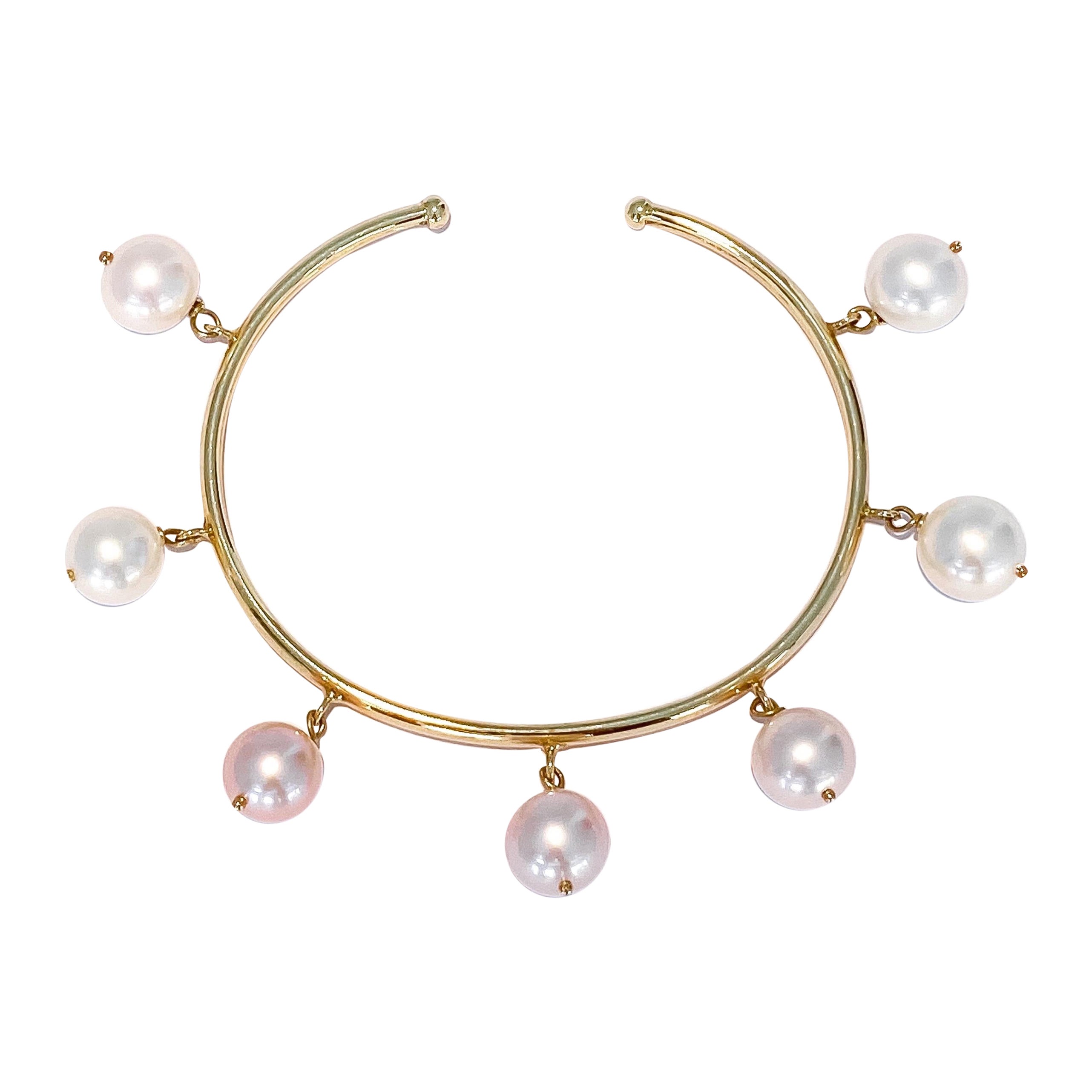 Maria Kotsoni, Contemporary 18 Kt Yellow Gold, Fresh Water Pearl Flexible Cuff