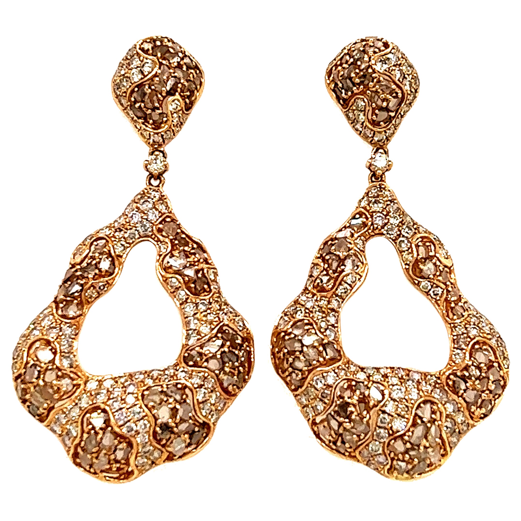 Estate Rough Diamond Door Knocker Earrings 18k Rose Gold