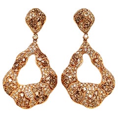 Estate Rough Diamond Door Knocker Earrings 18k Rose Gold