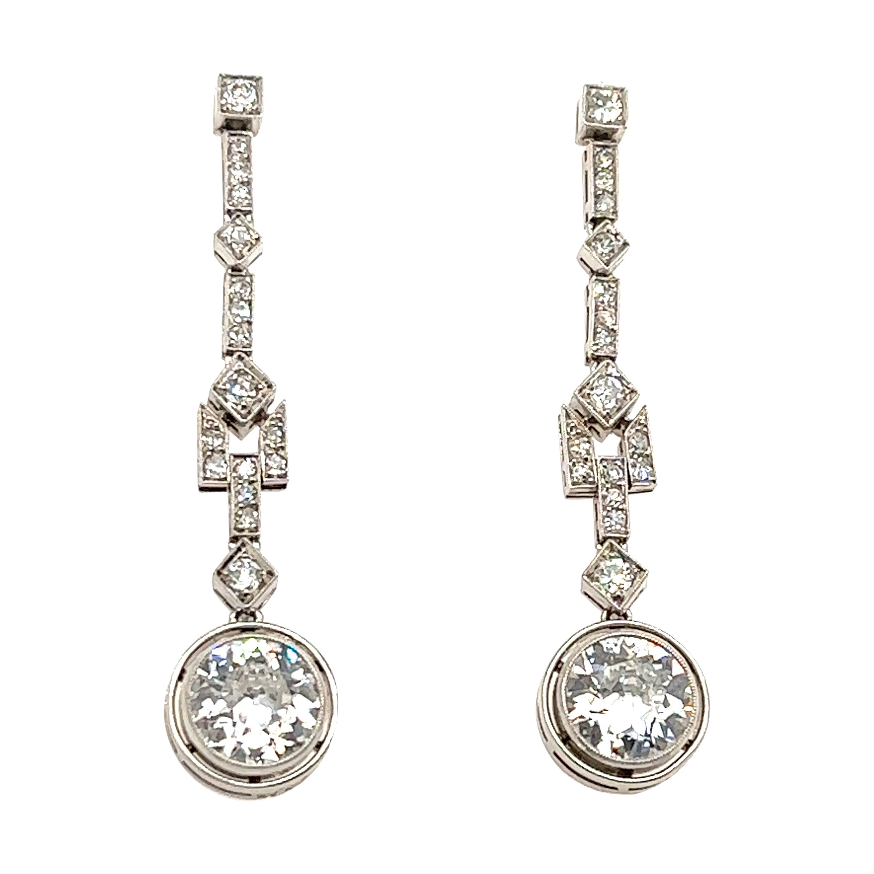 Art Deco French Made Diamond Dangling Platinum Earrings