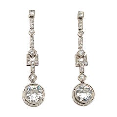 Antique Art Deco French Made Diamond Dangling Platinum Earrings