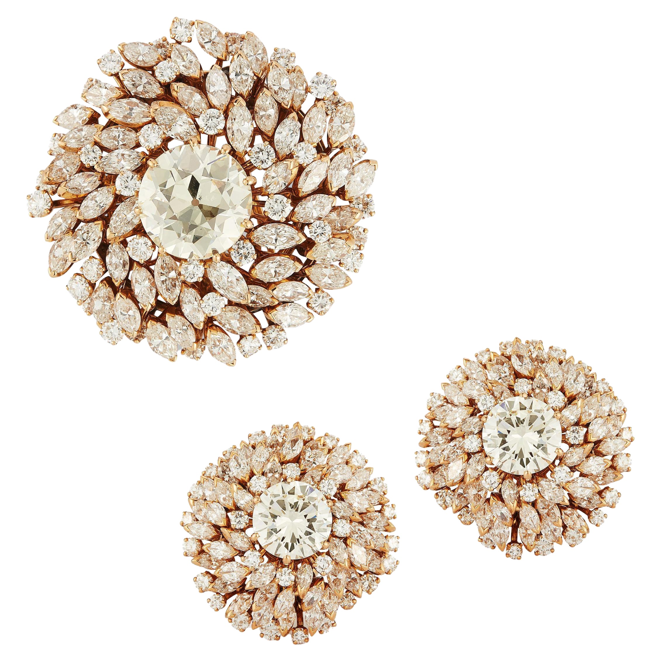 Important Bvlgari Diamond Brooch & Earrings Set