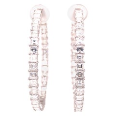 18K Emerald Diamond In/Out Hoop Earrings White Gold