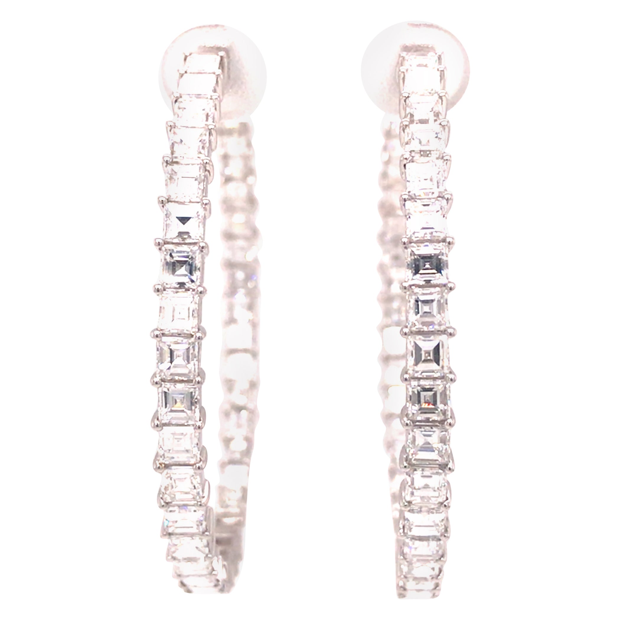 Ceylon Blue Sapphire Diamond Oval in/out Hoop Earrings 18 Karat White