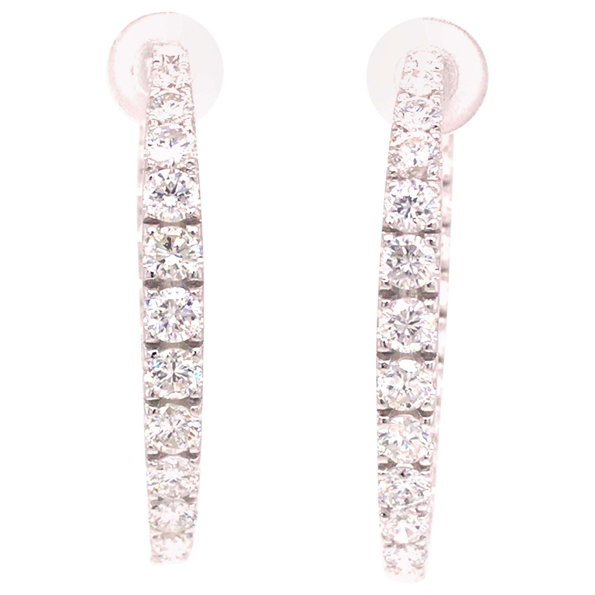 Diamond Double Hoop Earrings, in 18K White Gold, Oval, Easy to Wear