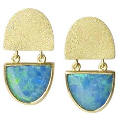 Half Moon Opal Gold Drop Earrings 12
