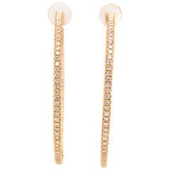 18k Diamond Thin in/Out Hoop Earrings Yellow Gold