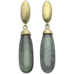 Green Tourmaline Gold Pebble Drop Earrings 11