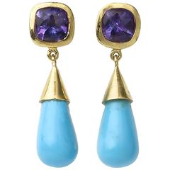 Amethyst Turquoise Gold Drop Earrings 9