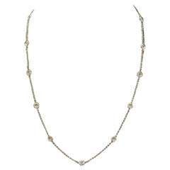 1.30 Carats 11 Stations Diamond by the Yard Necklace 14 Karat Yellow Gold
